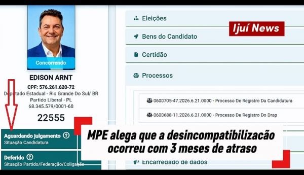 MPE pede indeferimento da candidatura de Edison Arnt; defesa contesta inelegibilidade